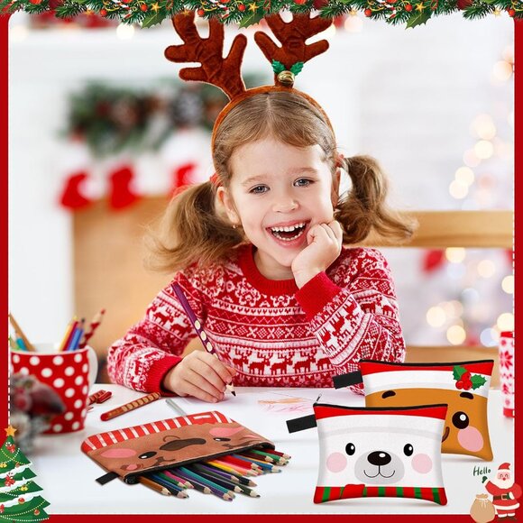 Christmas Canvas Cosmetic Bag with Zipper Portable, Small Makeup Bags Set Cute S - Picture 6 of 7